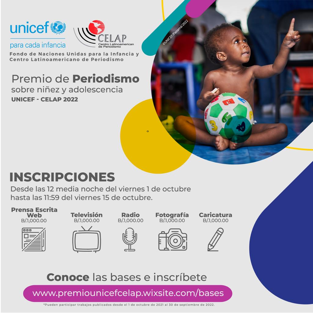 UNICEF y CELAP anuncian la cuarta edición del premio del periodismo sobre niñéz y adolescencia 2022